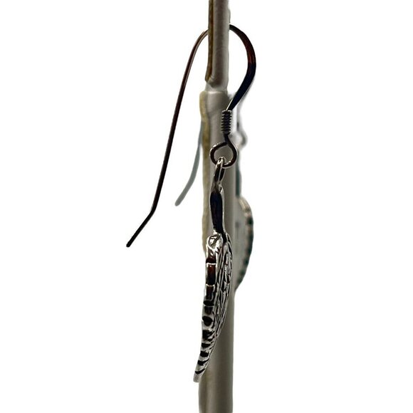 GS Sterling Silver Leaf Dangle Earrings Veined 925 Hooks Earthy Boho Hippie - Picture 2 of 5